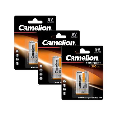 3x Camelion 9V Block Akku 6HR61 NiMH 200mAh im Blister - wiederaufladbar