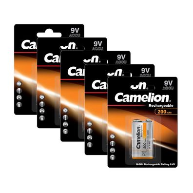 5x Camelion 9V Block Akku 6HR61 NiMH 200mAh im Blister - wiederaufladbar