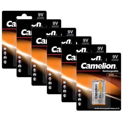 6x Camelion 9V Block Akku 6HR61 NiMH 200mAh im Blister - wiederaufladbar