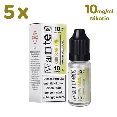 Wanted Overdosed KOKOS MELONE * 10mg/ml* Nikotinsalz, Liquid 5x 10ml