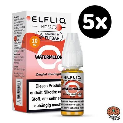 ELFLIQ by ELFBAR Watermelon * 10mg/ml* Nikotinsalz, Liquid 5x 10ml