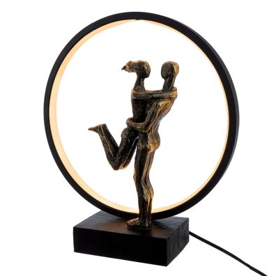 Gilde Tischleuchte (LED), rund, "Happy Reunion", Paarmotiv, Kunstharz, schwarz,