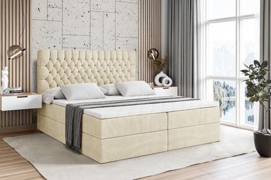 Boxspringbett mit Matratze, Boxbett, Topper, Polsterbett mit Bettkasten SERENE