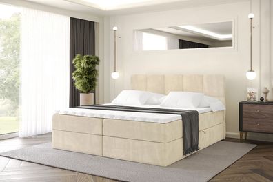 Boxspringbett mit Matratze, Boxbett, Topper, Polsterbett mit Bettkasten LIRO