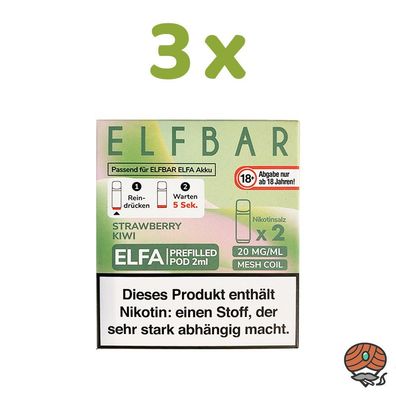 ELFBAR ELFA POD Strawberry Kiwi 20mg/ml Nikotin 3x 2 Pods