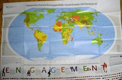 Große Weltkarte Plakat Welt Landkarte Wandposter mit Flaggen Fahnen 140x100cm