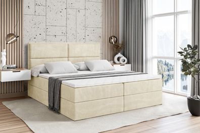 Boxspringbett mit Matratze, Boxbett, Topper, Polsterbett mit Bettkasten AURA