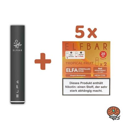 ELFBAR ELFA Akku (Farbe zufällig) + 5x ELFA POD Tropical Fruit 20mg/ml à 2 Pods