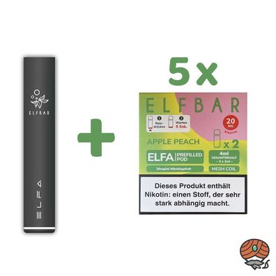 ELFBAR ELFA Akku (Farbe zufällig) + 5x ELFA POD Apple Peach 20mg/ml à 2 Pods