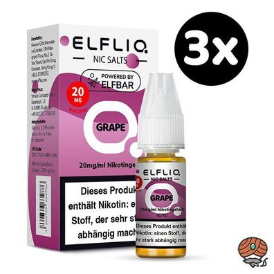 ELFLIQ by ELFBAR Grape * 20mg/ml* Nikotinsalz, Liquid 3x 10ml