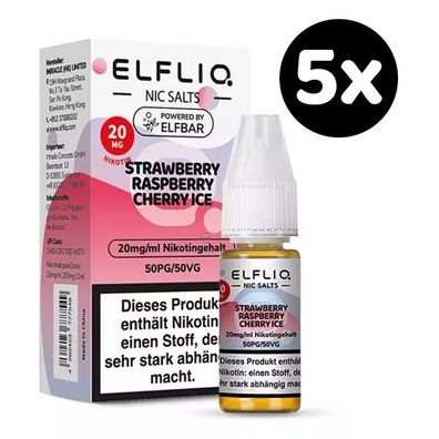 ELFLIQ by ELFBAR Strawberry Raspberry Cherry Ice 20mg/ml Niksalz, Liquid 5x 10ml