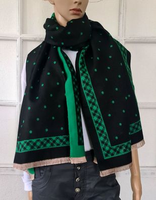XL Winter Schal Wendeschal Tuch soft Viskose Wolle Fransen Punkte Schwarz/Grün
