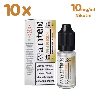 Wanted Overdosed APFEL Pfirsich * 10mg/ml* Nikotinsalz, Liquid 10x 10ml