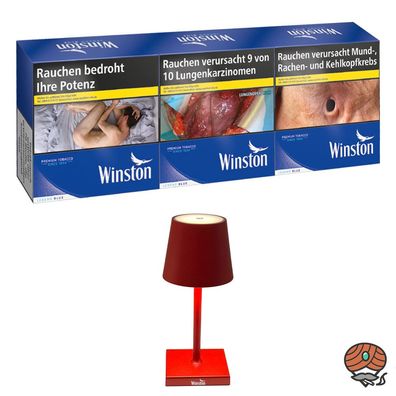 Winston Blue/Blau Zigaretten 6XL 3x 60 Stück + Winston aufladbare Tischlampe