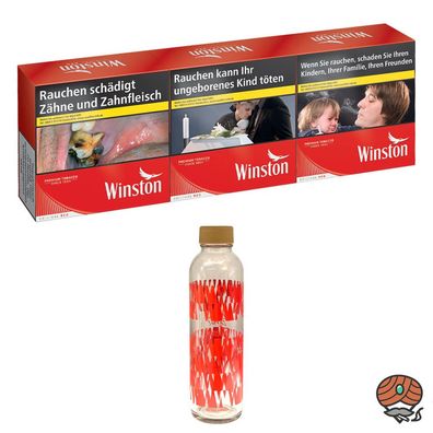 Winston Red/Rot Zigaretten 6XL 3x 60 Stück + Winston Glasflasche 700ml