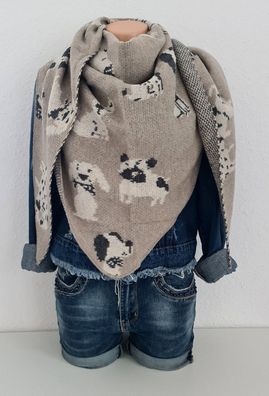 Blogger XXL Softes Dreieckstuch Schal Stola Hundeprint Viskose Wolle Taupe/ Beige