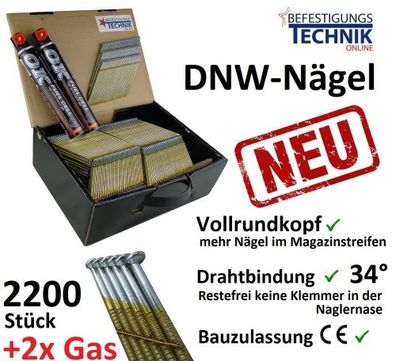 34°DNW Streifennägel 2,8x70mm glatt verzinkt Gas Nagler Paslode IM350 Tjep Makita V 2