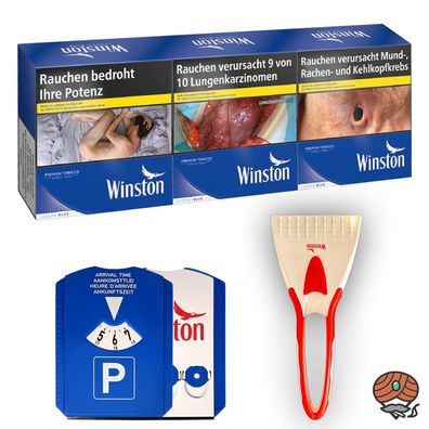 Winston Blue/Blau Zigaretten 6XL 3x 60 Stück + Winston Parkscheibe, Eiskratzer