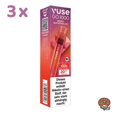 Vuse GO 1000 E-Shisha BERRY Watermelon 3x 20mg/ml Nikotin max. 1000 Züge, Einweg-E