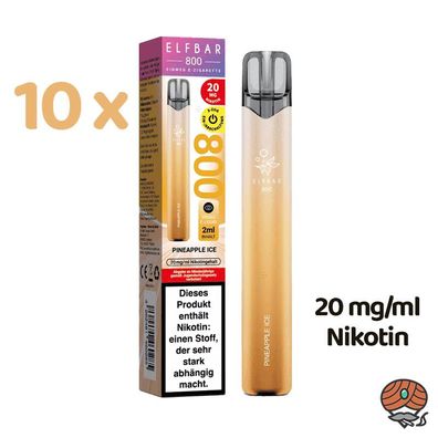 ELFBAR E-Shisha Pineapple ICE * 20mg/ml Nikotin* 800 Züge, 10x Einweg-E-Zigaretten