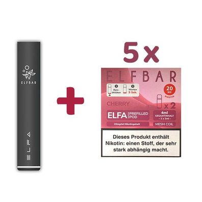 ELFBAR ELFA Akku (Farbe zufällig) + 5x ELFA POD Cherry (Candy) 20mg Nik à 2 Pods