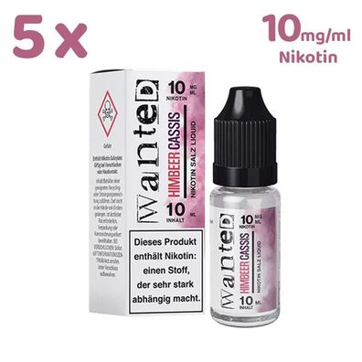 Wanted Overdosed Himbeer CASSIS * 10mg/ml* Nikotinsalz, Liquid 5x 10ml