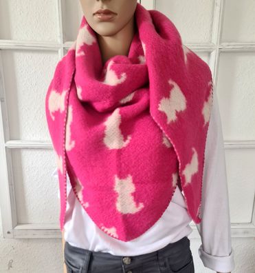 XXL Winter Flausch Dreieckstuch Halstuch Schal Viskose Wolle Katzen Pink/ Beige