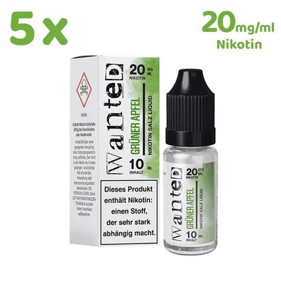 Wanted Overdosed GRÜNER APFEL * 20mg/ml* Nikotinsalz, Liquid 5x 10ml