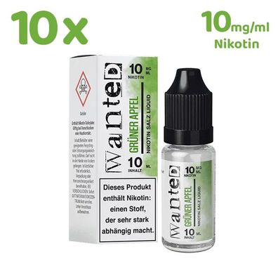 Wanted Overdosed GRÜNER APFEL * 10mg/ml* Nikotinsalz, Liquid 10x 10ml