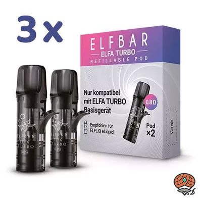 ELFBAR Elfa Turbo Refillable Pods, 3 Packungen à 2x 0,8 Ohm