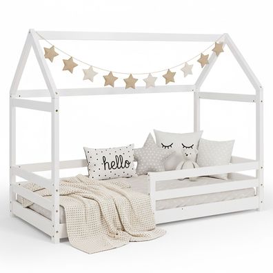 Kinderbett Hausbett mit Rausfallschutz 80x160 cm Bodenbett Montessori Bett Bettenh