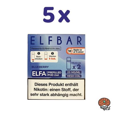 ELFBAR ELFA POD Blueberry 20mg/ml Nikotin 5x 2 Pods