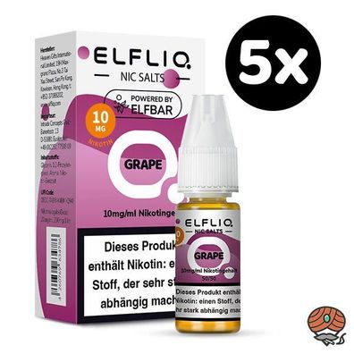 ELFLIQ by ELFBAR Grape * 10mg/ml* Nikotinsalz, Liquid 5x 10ml