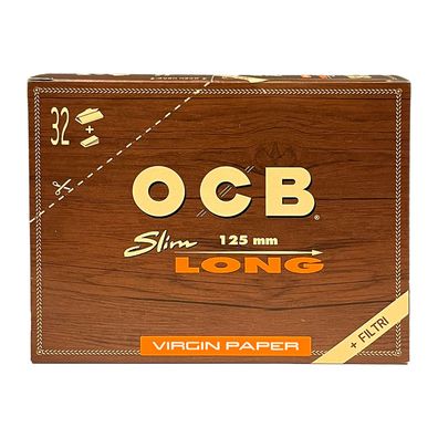 OCB Unbleached Virgin Slim Long Paper Hefte 32x 32 Blatt + 32 Filter Tips