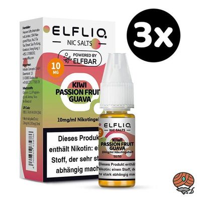 ELFLIQ by ELFBAR Kiwi Passionfruit Guava * 10mg/ml* Nikotinsalz, Liquid 3x 10ml