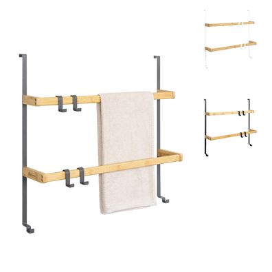 eluno Tür-Hängeregal aus Metall und Bambus, 2 Handtuchstangen, 4 Haken