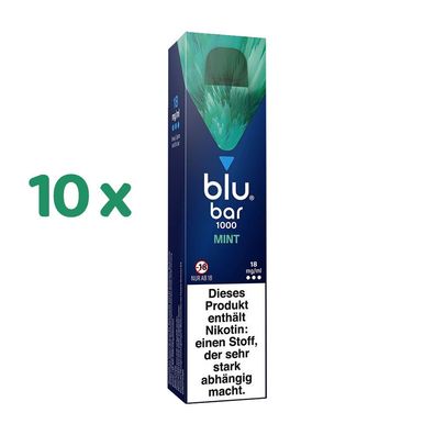 blu bar MINT 10x Einweg-E-Shisha, 18mg Nikotin, Vape, max. 1000 Züge