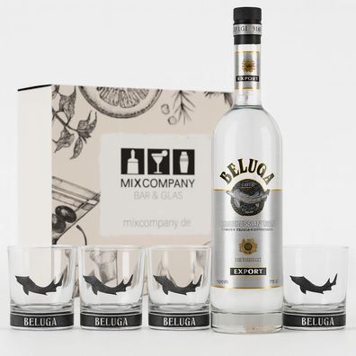 Beluga Noble Vodka Geschenkset – 0,7 L (40 % Vol.) mit 4 original Beluga Tumble