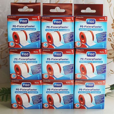 9x5m Stück FIGO PE-Fixierpflaster Pflaster Rollenpflaster B. 2,5cm MHD 12.2029