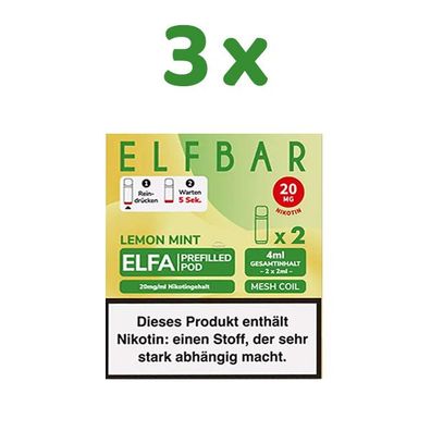 ELFBAR ELFA POD Lemon Mint 20mg/ml Nikotin 3x 2 Pods