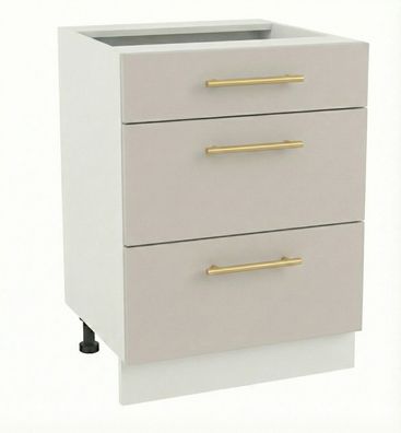 Schubladenunterschrank 60 cm Kaschmir Küche Vollauszug Soft-Close SIENA, LINDA