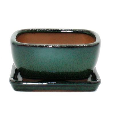 Bonsai-Schale mit Unterteller Gr. 1 - Grün - rechteckig - Modell GB5 - L 12cm - B
