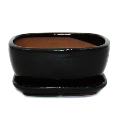 Bonsai-Schale mit Unterteller Gr. 2 Schwarz Anthrazit rechteckig Modell GB5 L