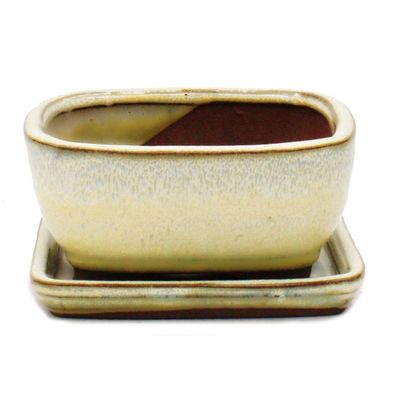 Bonsai-Schale mit Unterteller Gr. 1 Hellbeige rechteckig Modell GB5 L 12cm B 9,5cm