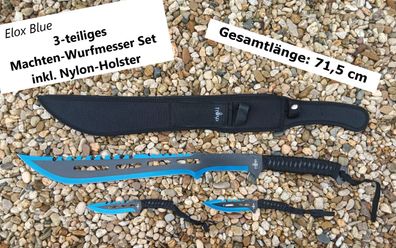 NEU blau schwarzes Macheten + Wurfmesser Set Elox Blue Kunai für Outdoor Wildnis