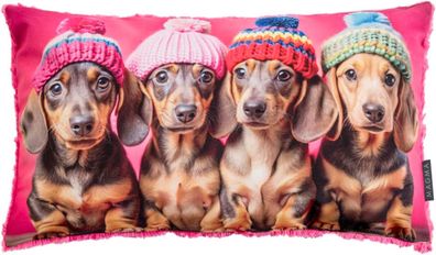 Dekokissen Sofakissen Wendekissen pink Crazy Dackel Hunde Dog Mütze 30x50 cm