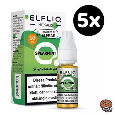 ELFLIQ by ELFBAR Spearmint, * 10mg/ml* Nikotinsalz, Liquid 5x 10ml