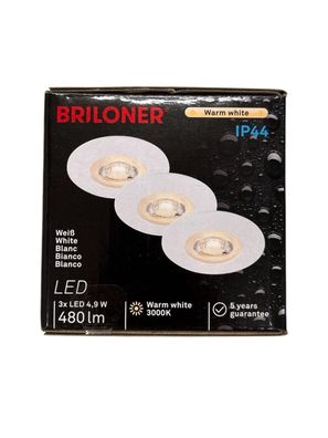 Briloner 3er Set LED Einbauleuchte Kulana weiß Ø 9 cm warmweiß Einbauleuchten