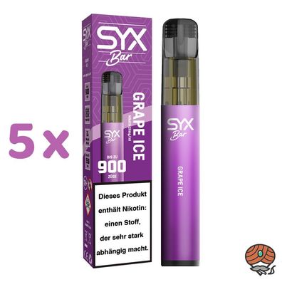 SYX BAR E-Shisha GRAPE ICE 20mg/ml Nikotin, max. 900 Züge, 5x Einweg E-Zigarette
