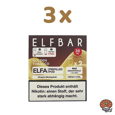 ELFBAR ELFA POD Golden Tobacco 20mg/ml Nikotin 3x 2 Pods